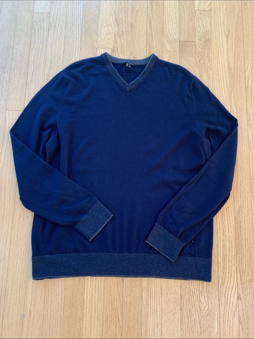 Theory Men’s Merino Wool Pullover V-Neck Sweater Navy Blue Size XXL